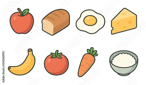 Minimalist food icons set – flat, culinary and edible symbols for digital projects