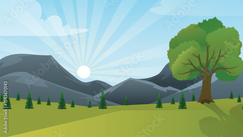 landscape with mountains and trees