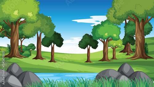 Silhouette sunset mountain forest landscape vector illustration 