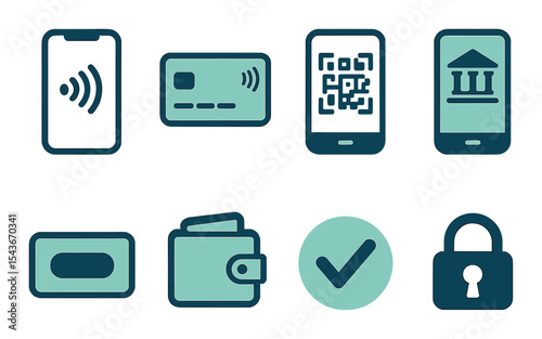 Digital payment icons set – silhouette, finance and transaction symbol collection