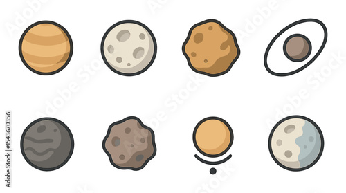 Space exploration linear icons set – planets, astronomy, and universe symbols