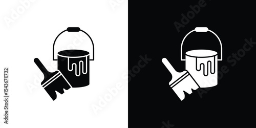 Paint bucket and paint brush icon collection. line stroke icon. EPS 10