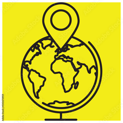 Earth globe with location pin icon indicating travel and international destination