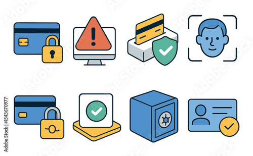 Secure shopping icons set – outline, ecommerce and payment safety symbols