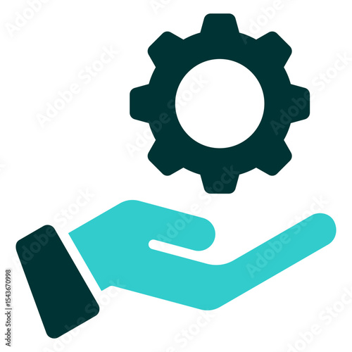 Technical Support - Dual Tone Glyph Silhouette Icon - open hand holding a gear, representing technical support, system service, or process management assistance