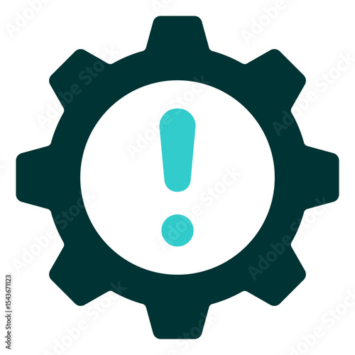 Configuration Alert - Dual Tone Glyph Silhouette Icon - Gear with warning mark, highlighting issues in configuration or settings