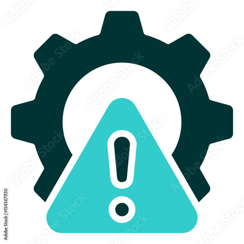 Configuration Risks - Dual Tone Glyph Silhouette Icon - Gear with an alert mark, signifying configuration risks or protection issues