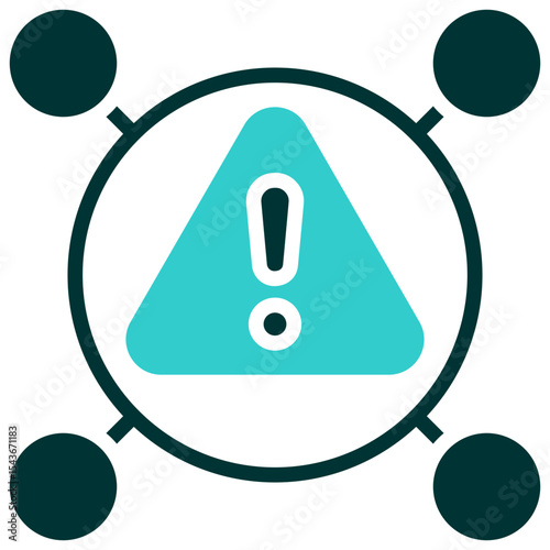 Global Alert - Dual Tone Glyph Silhouette Icon - triangular warning symbol with network nodes indicating global or distributed alert system