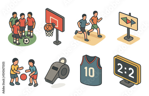 Sports and fitness icons set – simple, community and activity symbols for teamwork