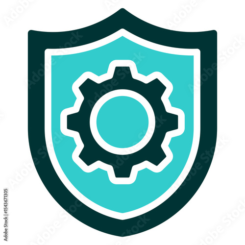 Secure System - Dual Tone Glyph Silhouette Icon - Shield with embedded gear, symbolizing a safe and secure system infrastructure