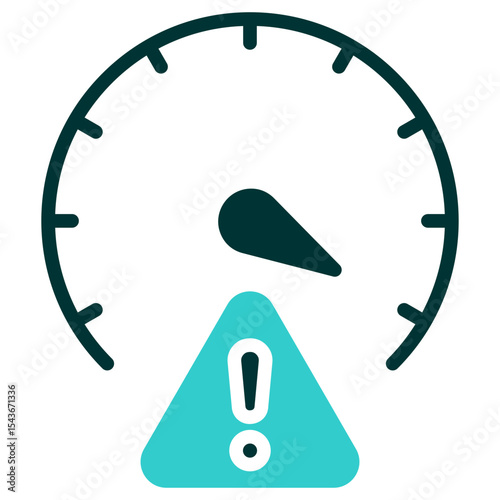 Speed Warning - Dual Tone Glyph Silhouette Icon - speedometer with a warning sign, signaling high speed or potential danger