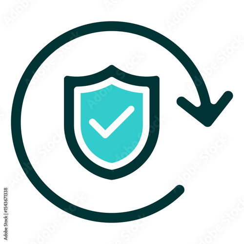 Security Recheck - Dual Tone Glyph Silhouette Icon - circular arrow with a shield representing refreshed or updated security system status