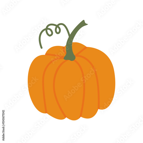 Orange pumpkins in flat style with  Harvest season, fall illustration. Pumpkins with flowers and sprigs. Vector	
