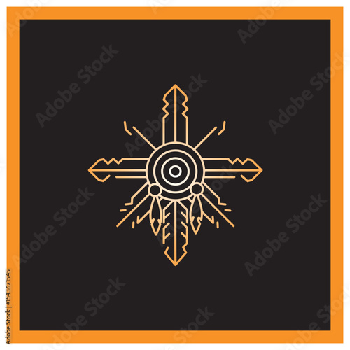 Elegant geometric native american inspired design with feather and key elements