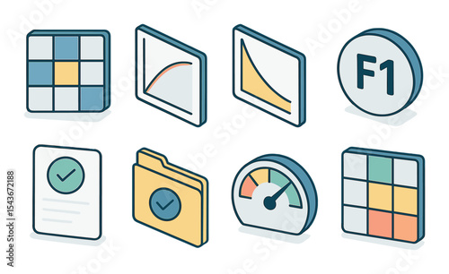 Data analysis icons set – 3d, charts and metrics symbols for analytics