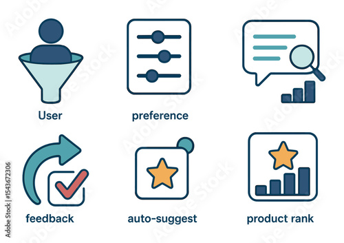 Recommendation icons set – flat, user preferences and feedback symbols