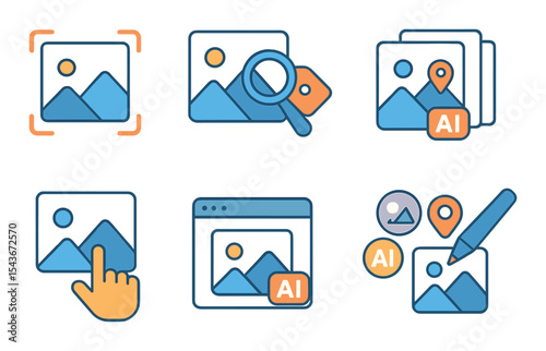 Data labeling and ai icons set – 3d, annotation and tagging symbols for machine learning