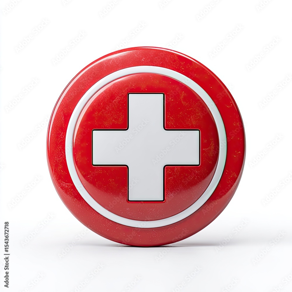 Obraz premium Red medical button with a white cross