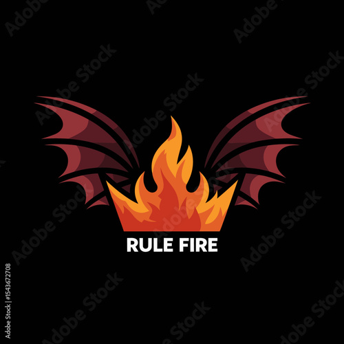 Fiery Dragon Wings Crown Logo Design Powerful Flaming Red Crown with Majestic Dragon Wings Intense Fiery Emblem for Game Branding Fierce Fantasy Graphic Design Element art hot fire icon dark heat burn