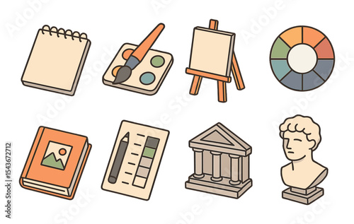 Art tools icons set – outline, drawing and creativity essentials collection