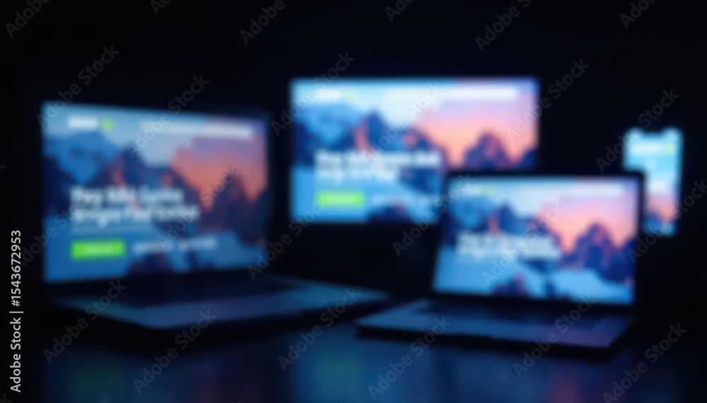 Fototapeta premium Blurred image of multiple device screens with notifications, dark background, screens, control, digital