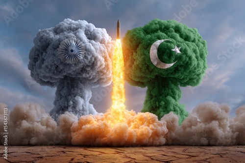 Rocket launches between India  Pakistan nuclear mushroom clouds