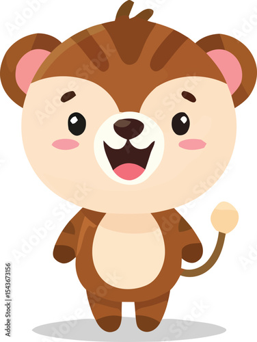 Cheerful Cartoon Tiger Cub with Striped Fur and Round Ears Illustration.