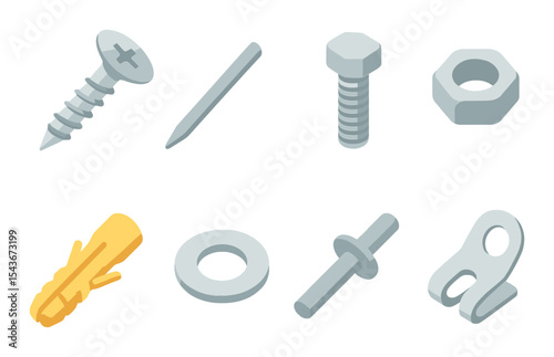 Fastening tool icons set – silhouette, hardware and construction symbol pack