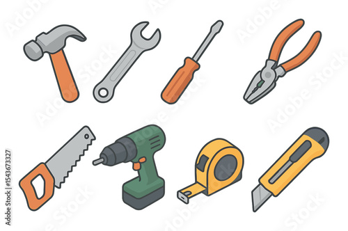 Modern tool icons set – 3d, craftsmanship, diy and home improvement symbols