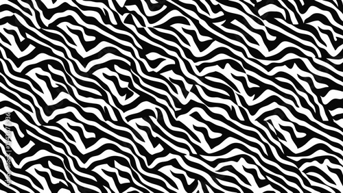 Detailed close up of a black and white zebra pattern with irregular stripes and organic shapes design