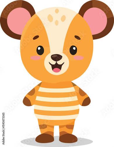 Cartoon Bear Character with Striped Shirt and Pink Cheeks Standing Upright.