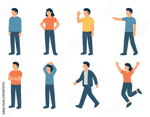 Diverse standing poses icons set – silhouette, gesture and stance visual elements