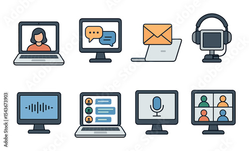 Digital communication icons set – outline, messaging and connectivity symbols