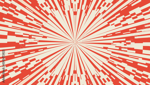 Abstract radial pattern with alternating red and beige lines emanating from a central point design