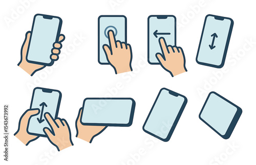 Mobile gestures icons set – silhouette, touch and tap interface graphics