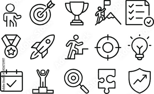 set of different icons and symbols, growth target career 