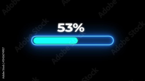 Loading Bar Progress Animation HUD hi-tech loading screen or countdown with percentage going from 0 to 100. Technological animation of radial circular progress.