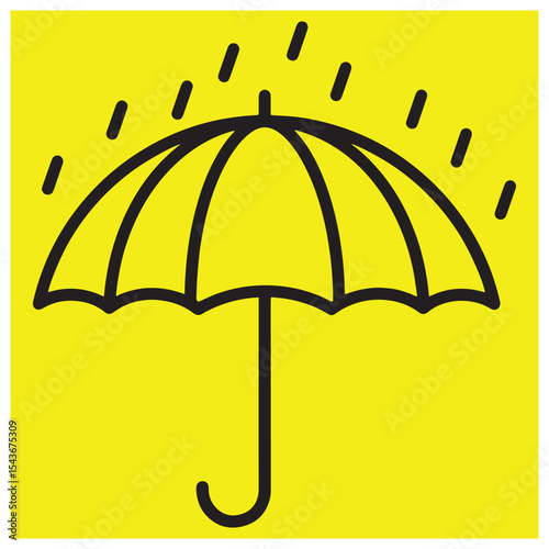Minimalist umbrella symbol protecting from rain on a bright yellow background