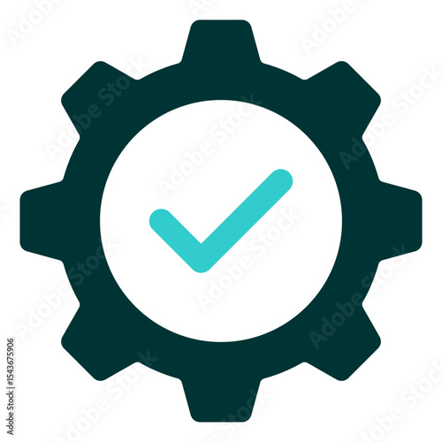 System Approval - Dual Tone Glyph Silhouette Icon - Gear with checkmark, denoting system or operational approval status