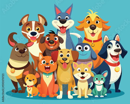 Adorable Cartoon Dogs. A Happy Gathering of Canine Companions