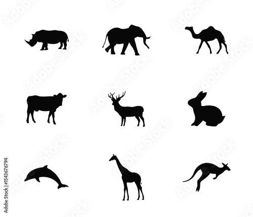 A captivating collection of diverse wildlife silhouettes symbolizing nature s grand design showcasing simplicity against