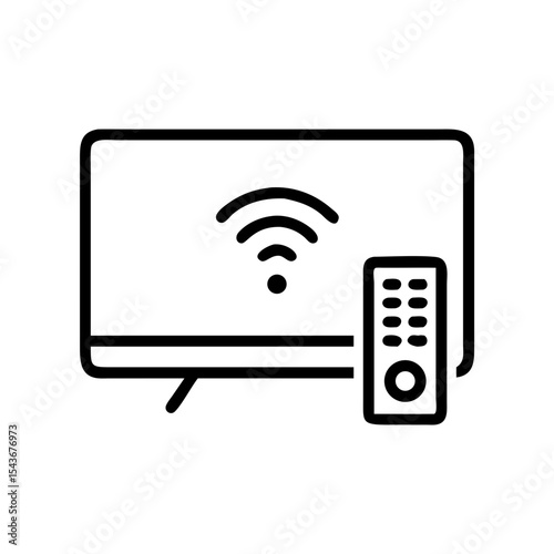 Smart TV icon with remote control and wifi signal. Modern smart TV illustration with wireless connection and simple remote.  This smart TV graphic is perfect for app icon design and website interface.