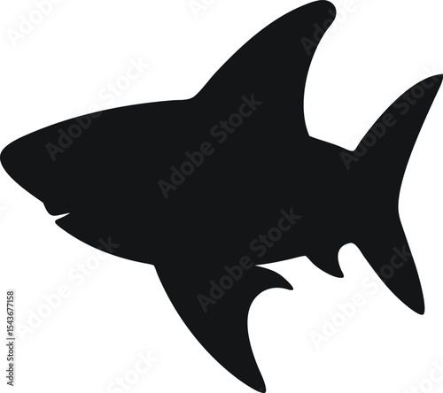 Black and white vector silhouette of a shark in minimalist style on white background, ideal for ocean life visuals, wildlife education, sports branding, and aggressive logo concepts