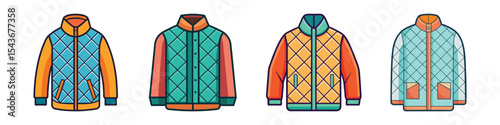 Quilted Jacket Flat Style Outerwear Vector Illustration