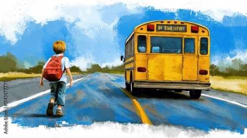 Child walking towards school bus