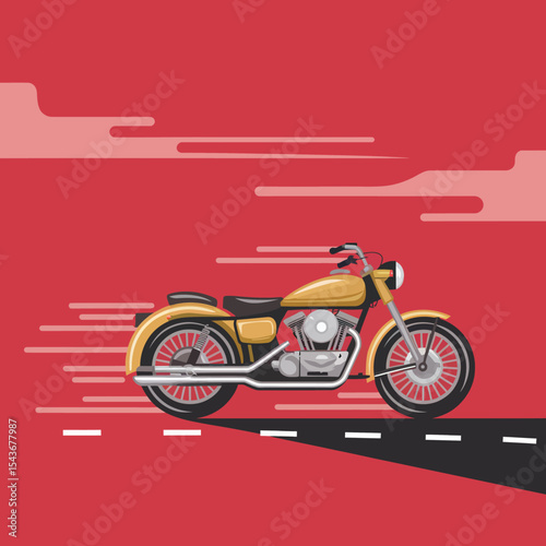 Fast Yellow Classic Motorcycle Road Trip Vintage Bike Powerful Engine Speed Transportation Freedom Journey Adventure Ride  Stylish Design Illustration Graphic Flat Minimalist Art Background Image two 