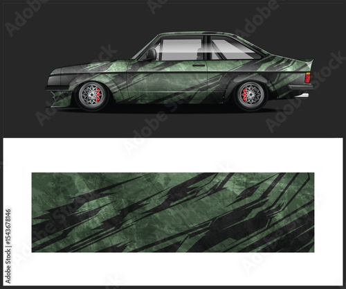 Custom Car Wrap Design Green Black Abstract Stripes