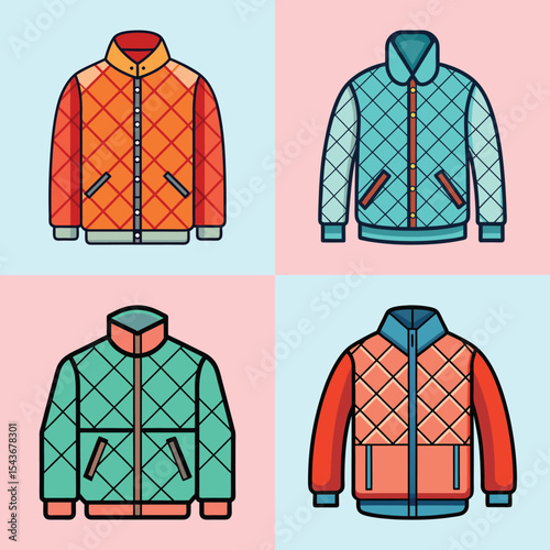 Quilted Jacket Flat Style Outerwear Vector Illustration