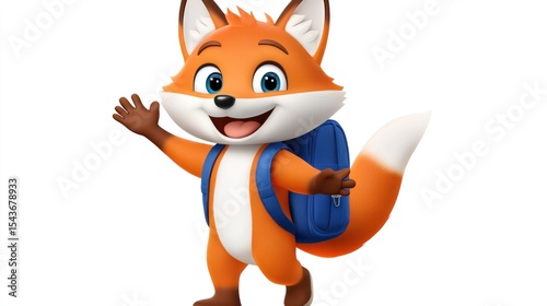 red fox cartoon. Cartoon fox with backpack