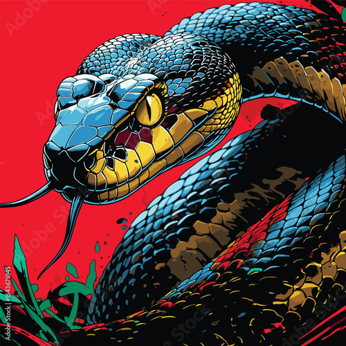 Detailed and realistic vector image of a venomous snake 